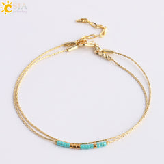CSJA Pulseras Miyuki Bracelets for Women 2-layer Cute Mini Delica Beads Bracelet Jewelry Adjustable Gold Color Link Chain S187