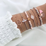 Yobest 6 Pcs/Set Bohemian Tassel Beads Charm Bracelets Set For Women Girls Fashion Pineapple Heart Geometric Bracelet Jewelry