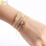 CSJA Pulseras Miyuki Bracelets for Women 2-layer Cute Mini Delica Beads Bracelet Jewelry Adjustable Gold Color Link Chain S187