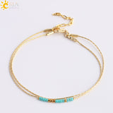 CSJA Pulseras Miyuki Bracelets for Women 2-layer Cute Mini Delica Beads Bracelet Jewelry Adjustable Gold Color Link Chain S187