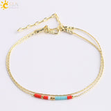 CSJA Pulseras Miyuki Bracelets for Women 2-layer Cute Mini Delica Beads Bracelet Jewelry Adjustable Gold Color Link Chain S187