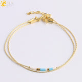 CSJA Pulseras Miyuki Bracelets for Women 2-layer Cute Mini Delica Beads Bracelet Jewelry Adjustable Gold Color Link Chain S187