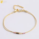 CSJA Pulseras Miyuki Bracelets for Women 2-layer Cute Mini Delica Beads Bracelet Jewelry Adjustable Gold Color Link Chain S187