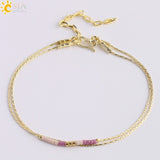 CSJA Pulseras Miyuki Bracelets for Women 2-layer Cute Mini Delica Beads Bracelet Jewelry Adjustable Gold Color Link Chain S187