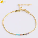 CSJA Pulseras Miyuki Bracelets for Women 2-layer Cute Mini Delica Beads Bracelet Jewelry Adjustable Gold Color Link Chain S187