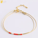 CSJA Pulseras Miyuki Bracelets for Women 2-layer Cute Mini Delica Beads Bracelet Jewelry Adjustable Gold Color Link Chain S187