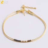 CSJA Pulseras Miyuki Bracelets for Women 2-layer Cute Mini Delica Beads Bracelet Jewelry Adjustable Gold Color Link Chain S187