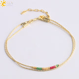 CSJA Pulseras Miyuki Bracelets for Women 2-layer Cute Mini Delica Beads Bracelet Jewelry Adjustable Gold Color Link Chain S187