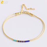 CSJA Pulseras Miyuki Bracelets for Women 2-layer Cute Mini Delica Beads Bracelet Jewelry Adjustable Gold Color Link Chain S187