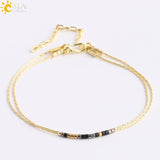 CSJA Pulseras Miyuki Bracelets for Women 2-layer Cute Mini Delica Beads Bracelet Jewelry Adjustable Gold Color Link Chain S187