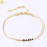 CSJA Pulseras Miyuki Bracelets for Women 2-layer Cute Mini Delica Beads Bracelet Jewelry Adjustable Gold Color Link Chain S187