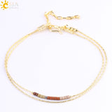 CSJA Pulseras Miyuki Bracelets for Women 2-layer Cute Mini Delica Beads Bracelet Jewelry Adjustable Gold Color Link Chain S187