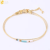 CSJA Pulseras Miyuki Bracelets for Women 2-layer Cute Mini Delica Beads Bracelet Jewelry Adjustable Gold Color Link Chain S187